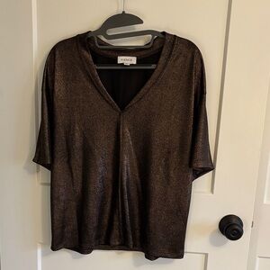 Evereve Metallic Bronze V-Neck Short Sleeve Top